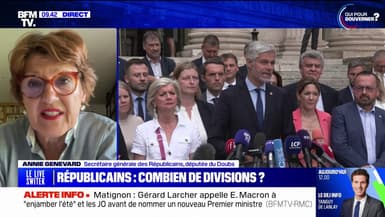 Annie Genevard (LR): "Nous avons pris conscience que la marque "LR" était très abîmée", expliquant ainsi le changement de nom du groupe à l'Assemblée nationale