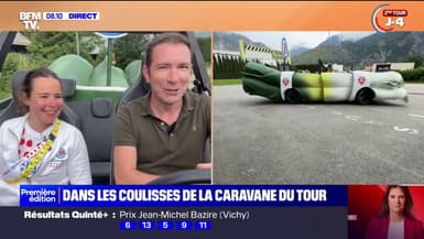 Caravane du Tour de France: notre reporter à bord d'un très long poireau décapotable