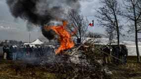 Des agriculteurs sur l'A6, à Villefranche-sur-Saône, près de Lyon, ce mercredi.