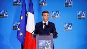 Emmanuel Macron, le jeudi 11 juillet lors d'une conférence de presse à Washington, en marge du sommet de l'Otan