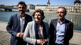 Grégory Doucet, Jeanne Barseghian et Pierre Hurmic à Lyon, le 5 avril 2023