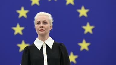 Ioulia Navalnaïa, la veuve de l'opposant russe Alexeï Navalny, mort le 16 février, s'exprime au Parlement européen, à Strasbourg, le 28 février 2024.