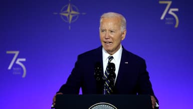 Joe Biden, lors du sommet de l'Otan à Washington le mardi 9 juillet 2024