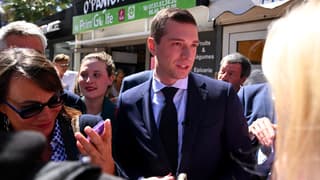 Jordan Bardella en campagne pour les européennes à Sainte-Maxime, dans le Var, le 31 mai 2024