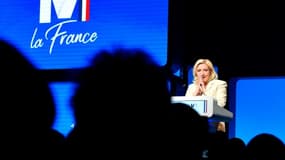 La candidate du RN à la présidentielle Marine Le Pen en meeting à  Stiring-Wendel le 1er avril 2022
