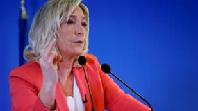 La présidente du RN Marine Le Pen lors d'une conférence de presse le 29 janvier 2021 à Nanterre