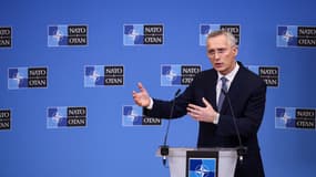 Le secrétaire général de l'Otan, Jens Stoltenberg, à Bruxelles, le 3 avril 2023.