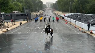 Les répétitions du 14-Juillet 2024, sur l'avenue Foch, le 12 juillet à Paris.