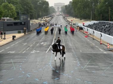 Les répétitions du 14-Juillet 2024, sur l'avenue Foch, le 12 juillet à Paris.