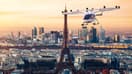 Le VoloCity de la société allemande Volocopter survole Paris (image de synthèse).